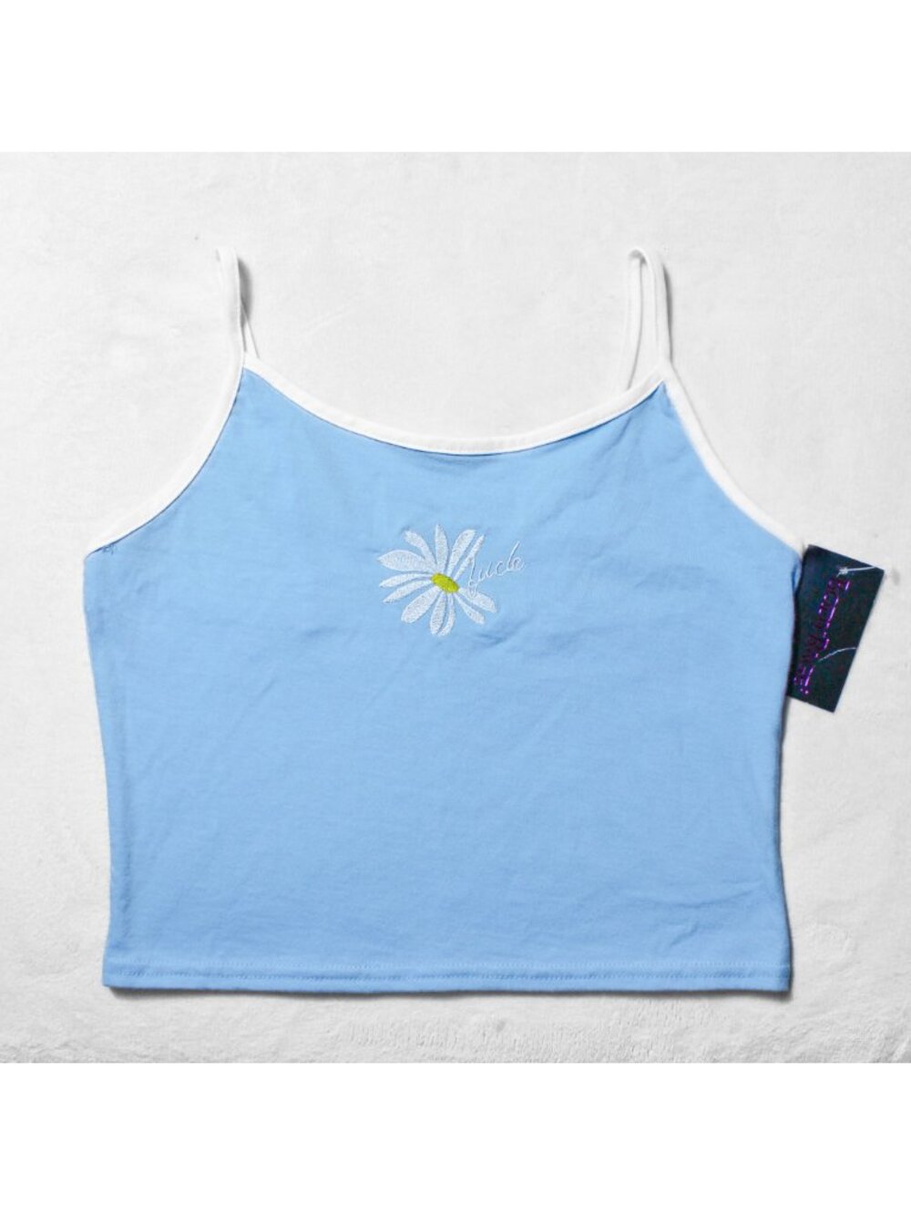 Spencer's BodyRage 90s Y2K Cropped Cami Tank Baby Blue White Daisy F*ck S L XL